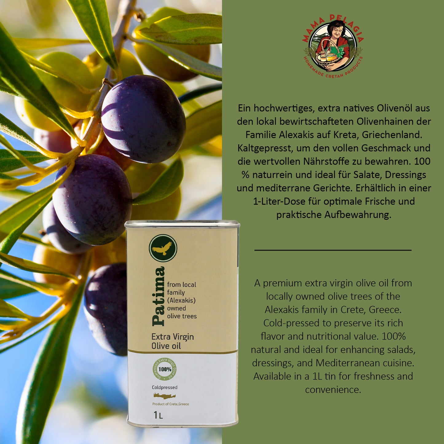 Extra natives Olivenöl aus Kreta – 100 % natürlich, kaltgepresst - 1L