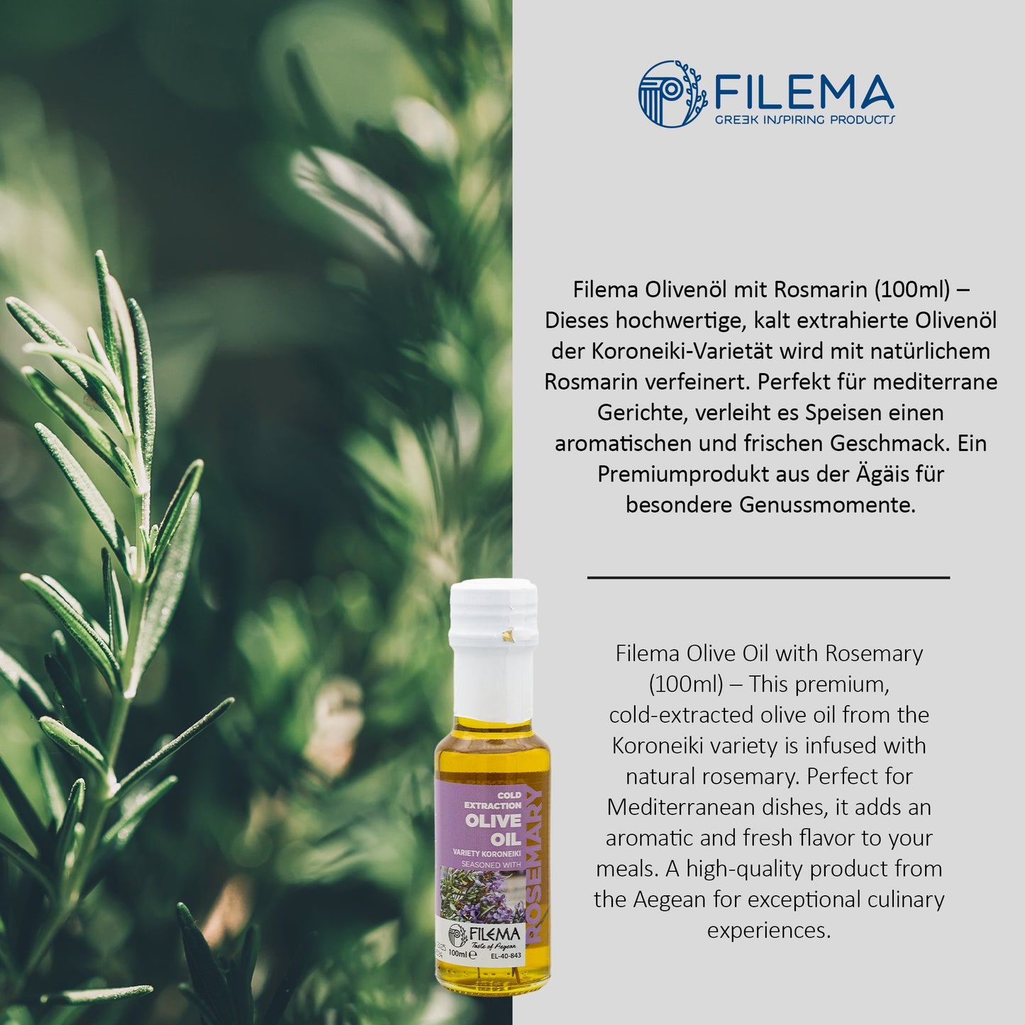 Kaltgepresstes Olivenöl mit Rosmarin – 100 ml