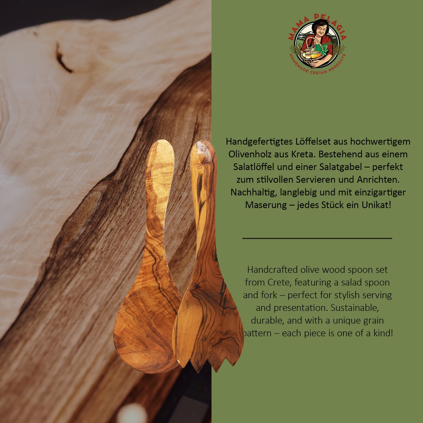 Löffelset aus Olivenholz - 25cm